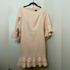 Ann Taylor dress blush pink size 0 three quarter ruffle sleeve